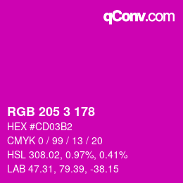 カラーコード: RGB 205 3 178 | qconv.com