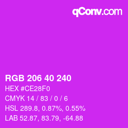 Color code: RGB 206 40 240 | qconv.com