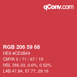 Color code: RGB 206 59 68 | qconv.com