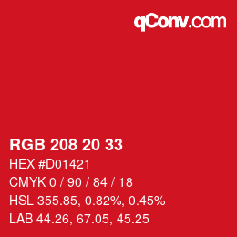 カラーコード: RGB 208 20 33 | qconv.com