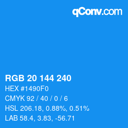 Color code: RGB 20 144 240 | qconv.com