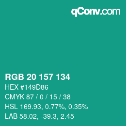 Color code: RGB 20 157 134 | qconv.com