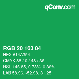 Color code: RGB 20 163 84 | qconv.com