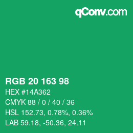 Color code: RGB 20 163 98 | qconv.com