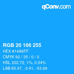 Color code: RGB 20 166 255 | qconv.com