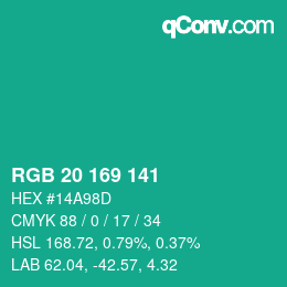 Código de color: RGB 20 169 141 | qconv.com