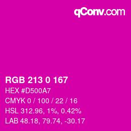 カラーコード: RGB 213 0 167 | qconv.com