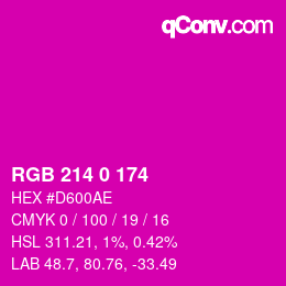 Farbcode: RGB 214 0 174 | qconv.com