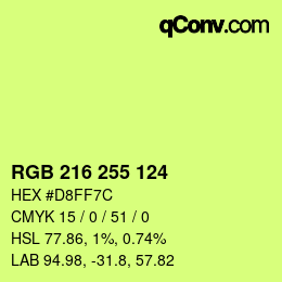 Color code: RGB 216 255 124 | qconv.com