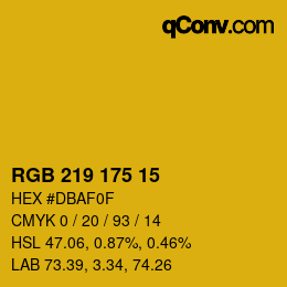 Color code: RGB 219 175 15 | qconv.com