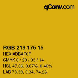 Color code: RGB 219 175 15 | qconv.com