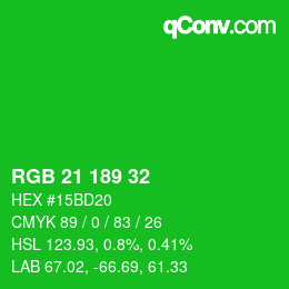 Color code: RGB 21 189 32 | qconv.com