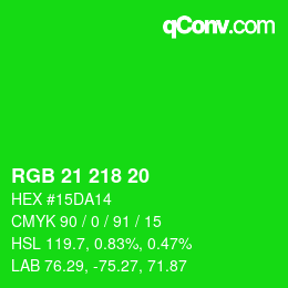 Color code: RGB 21 218 20 | qconv.com