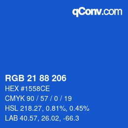 カラーコード: RGB 21 88 206 | qconv.com