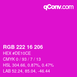 カラーコード: RGB 222 16 206 | qconv.com