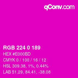 Code couleur: RGB 224 0 189 | qconv.com