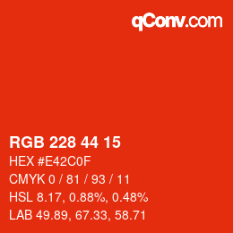 Color code: RGB 228 44 15 | qconv.com