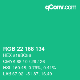 Color code: RGB 22 188 134 | qconv.com