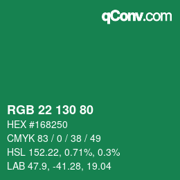 Color code: RGB 22 130 80 | qconv.com