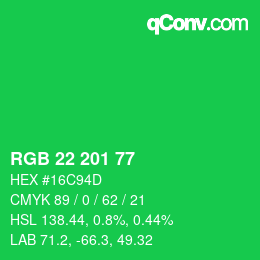 Color code: RGB 22 201 77 | qconv.com