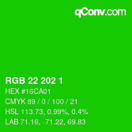 カラーコード: RGB 22 202 1 | qconv.com