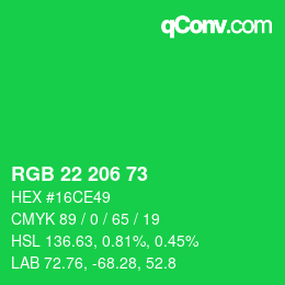 Color code: RGB 22 206 73 | qconv.com