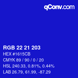 カラーコード: RGB 22 21 203 | qconv.com