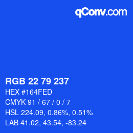 カラーコード: RGB 22 79 237 | qconv.com