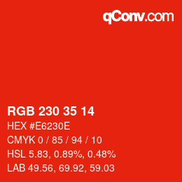 カラーコード: RGB 230 35 14 | qconv.com