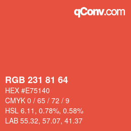 Color code: RGB 231 81 64 | qconv.com