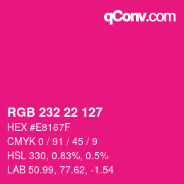 Código de color: RGB 232 22 127 | qconv.com