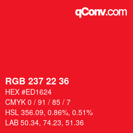 Código de color: RGB 237 22 36 | qconv.com