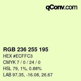 Color code: RGB 236 255 195 | qconv.com