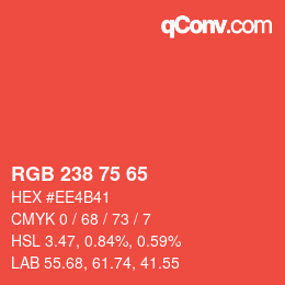 カラーコード: RGB 238 75 65 | qconv.com