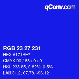 Color code: RGB 23 27 231 | qconv.com