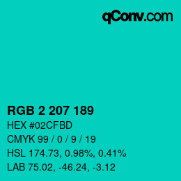 Farbcode: RGB 2 207 189 | qconv.com