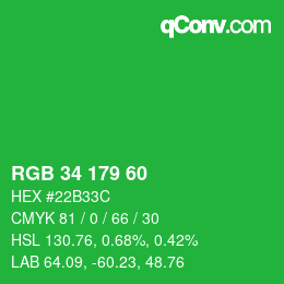 Code couleur: RGB 34 179 60 | qconv.com