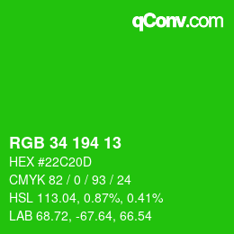 Farbcode: RGB 34 194 13 | qconv.com