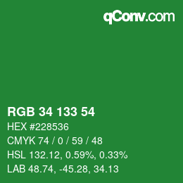 Color code: RGB 34 133 54 | qconv.com