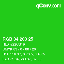 Code couleur: RGB 34 203 25 | qconv.com