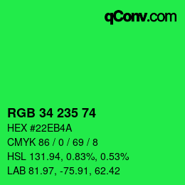 Color code: RGB 34 235 74 | qconv.com