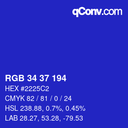 Farbcode: RGB 34 37 194 | qconv.com