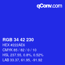 Code couleur: RGB 34 42 230 | qconv.com