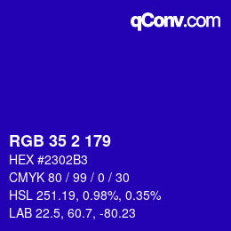 Code couleur: RGB 35 2 179 | qconv.com