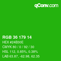 Color code: RGB 36 179 14 | qconv.com