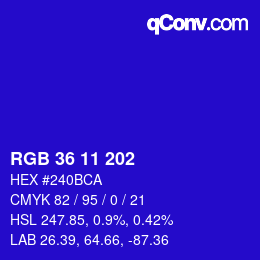 Code couleur: RGB 36 11 202 | qconv.com