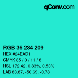 Color code: RGB 36 234 209 | qconv.com