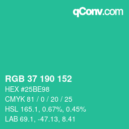 Código de color: RGB 37 190 152 | qconv.com