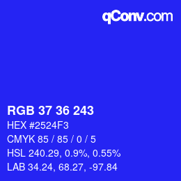 Color code: RGB 37 36 243 | qconv.com