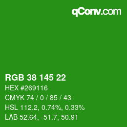 Color code: RGB 38 145 22 | qconv.com